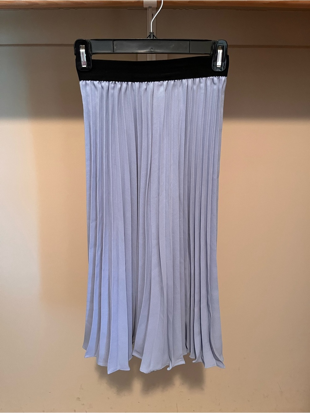 SHEIN Light blue / Periwinkle Pleated Midi Skirt with Black Waistband